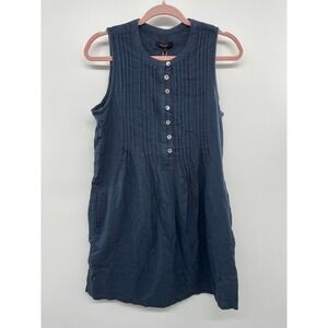 NWT Quince Button-Front Shirt Dress Women's Small Blue Pleated Sleeveless Preppy